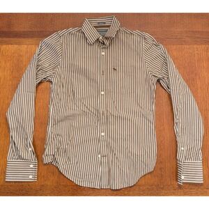 Abercrombie & Fitch Mens Muscle Fit Striped Button Down Shirt Brown White Small
